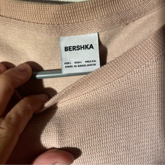 BERSHKA mens pink loose fit tshirt ribbed - Picture 8 of 9